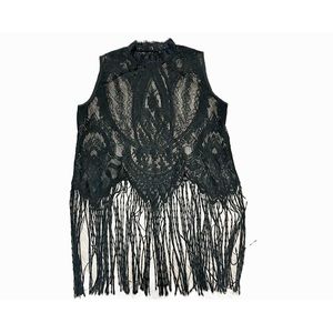 Zara Sheer Lace fringe top Large